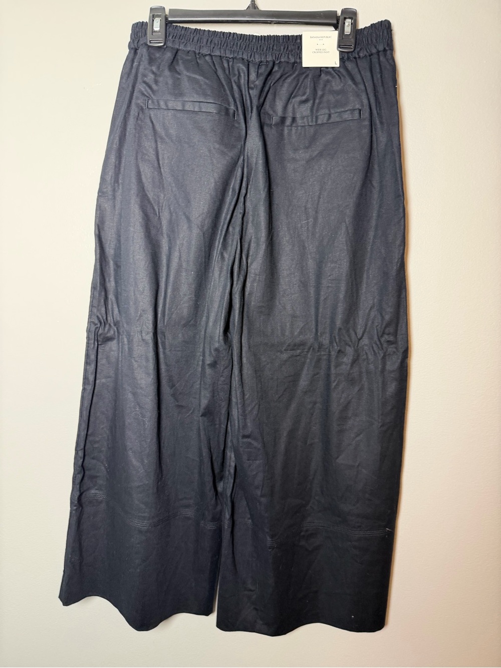 Banana Republic Wide Rise Cropped Linen Blend Black Pants size Large - Picture 4 of 10